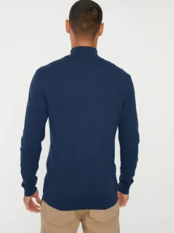 Marineblauw - Threadbare gebreide trui met korte trechterrits