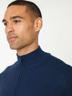 Marineblauw - Threadbare gebreide trui met korte trechterrits
