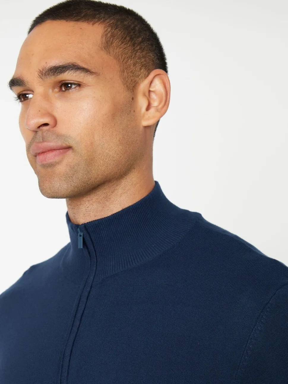 Marineblauw - Threadbare gebreide trui met korte trechterrits