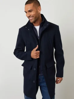 Marineblauw - Threadbare Lange utility-jas van imitatie-wol met laagjeslook