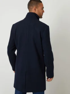 Marineblauw - Threadbare Lange utility-jas van imitatie-wol met laagjeslook