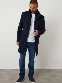 Marineblauw - Threadbare Lange utility-jas van imitatie-wol met laagjeslook