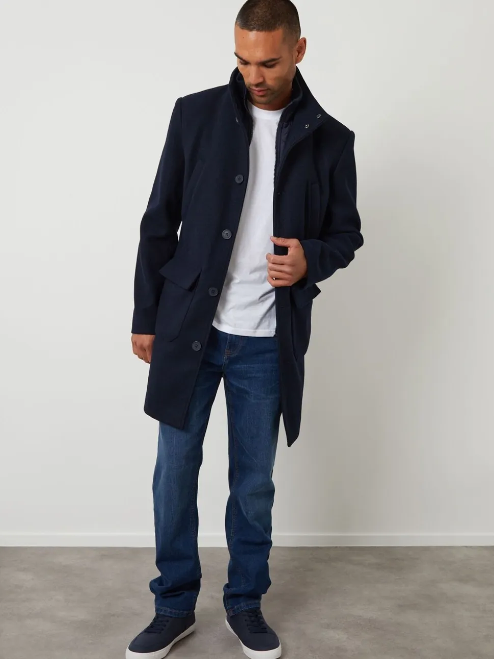 Marineblauw - Threadbare Lange utility-jas van imitatie-wol met laagjeslook