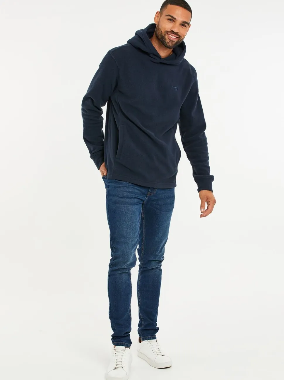 Marineblauw - Threadbare pullover-hoody van microfleece