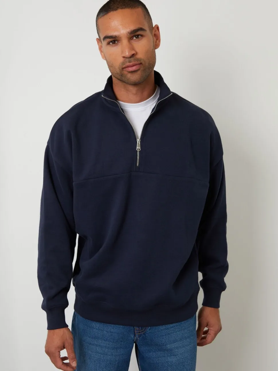 Marineblauw - Threadbare Relaxed Fit Half Zip Sweatshirt