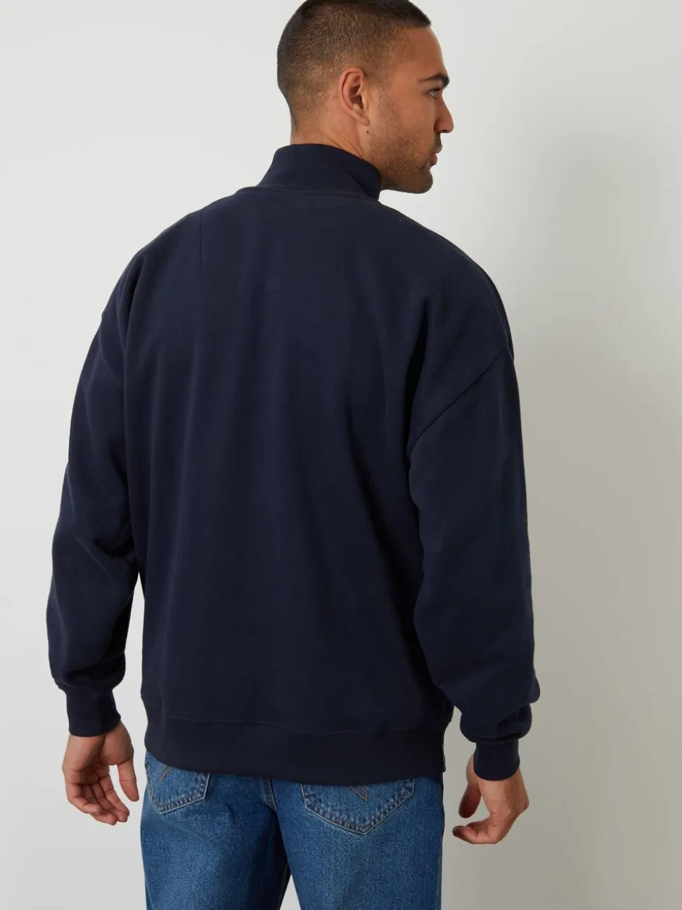 Marineblauw - Threadbare Relaxed Fit Half Zip Sweatshirt