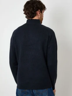 Marineblauw - Threadbare Raglan Rib Quarter Zip Knitted Jumper