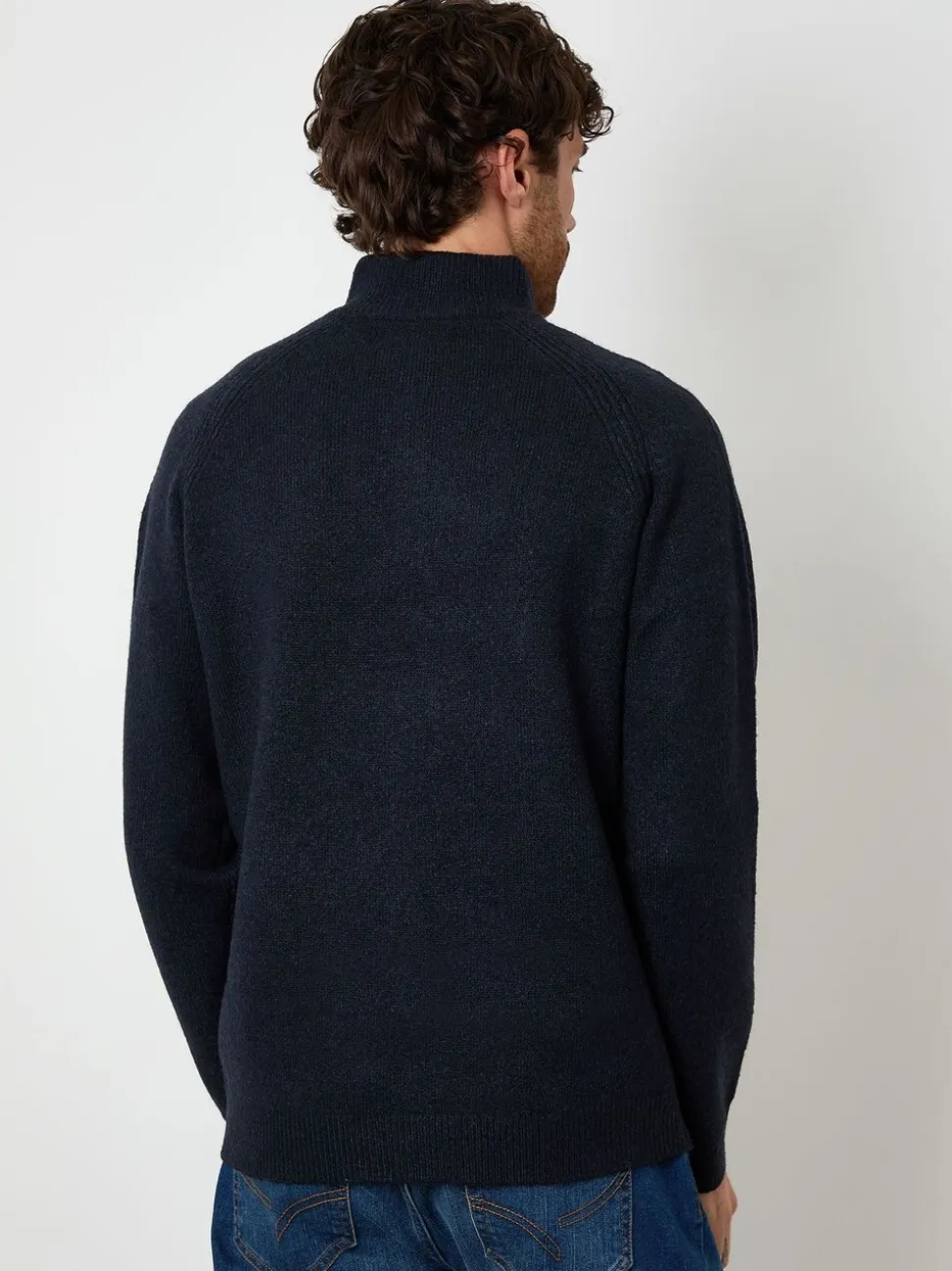 Marineblauw - Threadbare Raglan Rib Quarter Zip Knitted Jumper