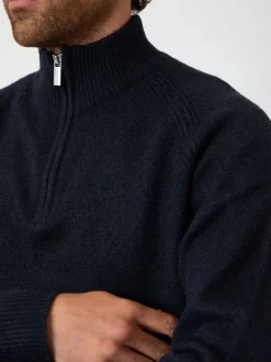 Marineblauw - Threadbare Raglan Rib Quarter Zip Knitted Jumper