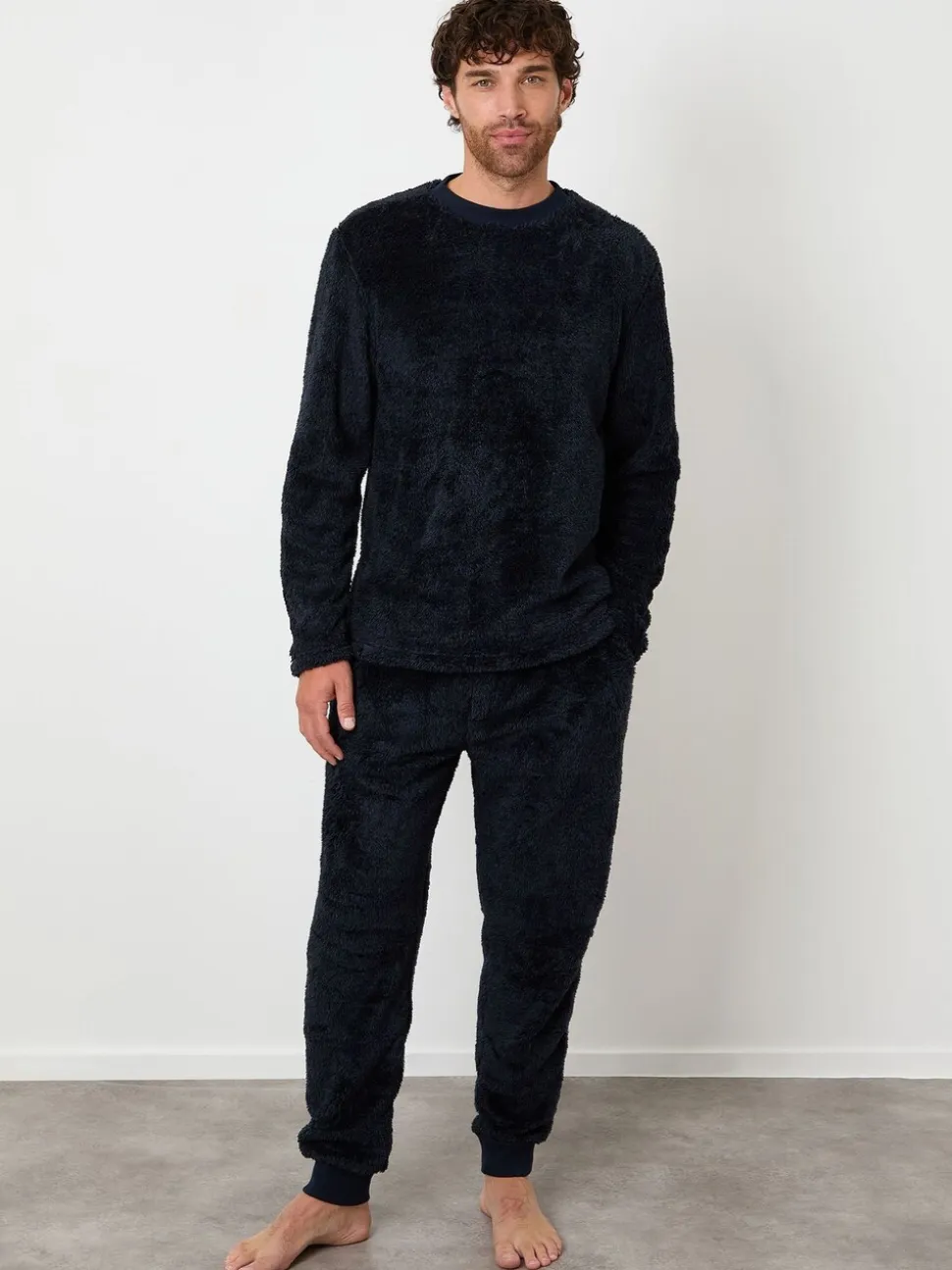 Marineblauw - Threadbare Two Tone Borg Loungewear Set