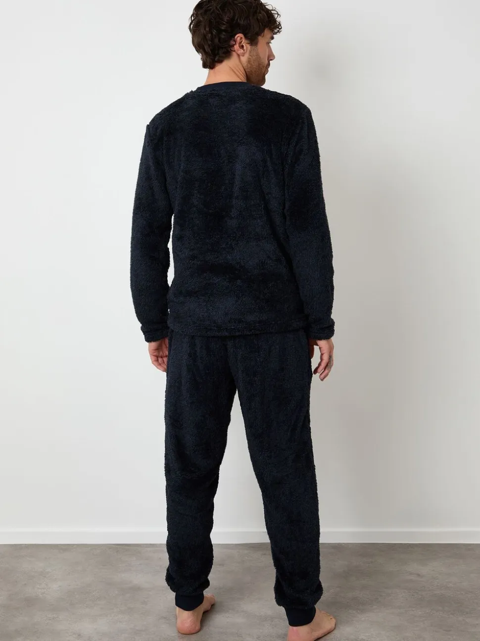 Marineblauw - Threadbare Two Tone Borg Loungewear Set