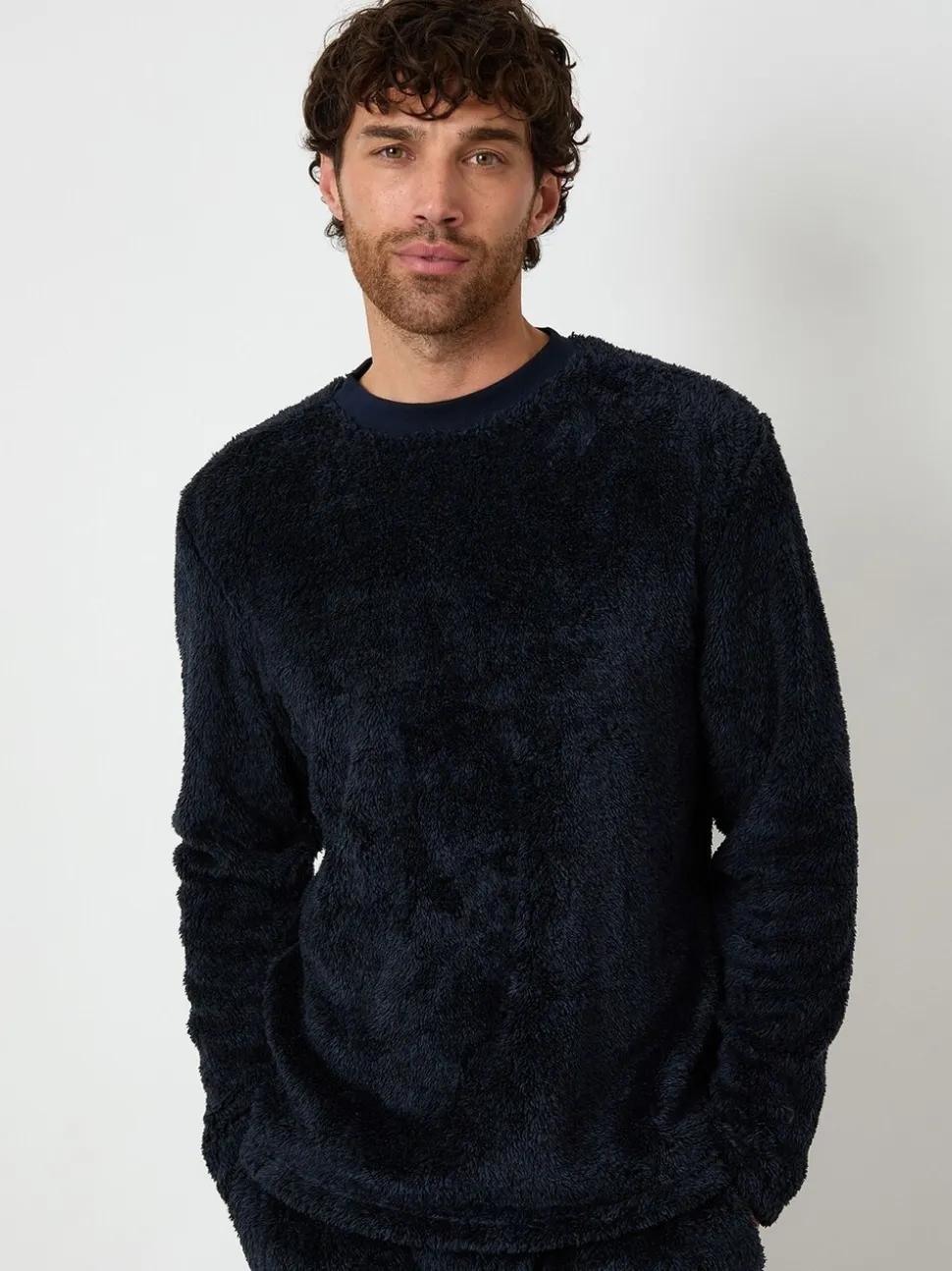 Marineblauw - Threadbare Two Tone Borg Loungewear Set