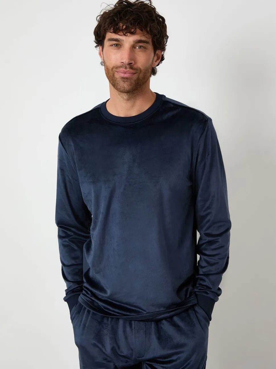 Marineblauw - Threadbare zacht aanvoelende velours loungewear set