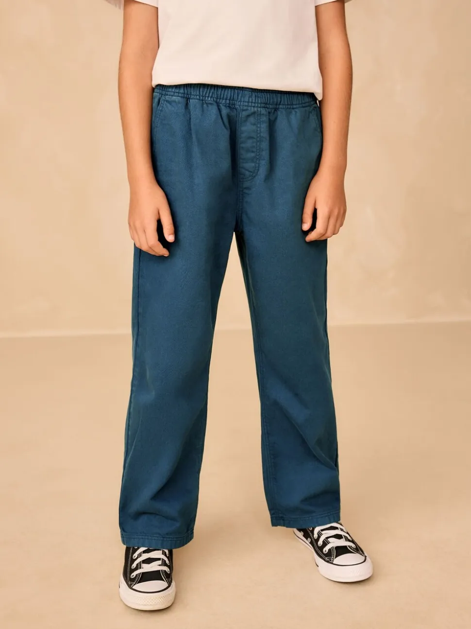 Marineblauw - Twill jeans met aantrekkoord (3-16jr)