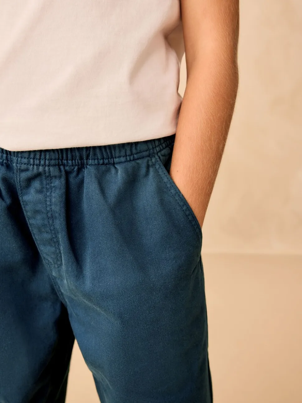 Marineblauw - Twill jeans met aantrekkoord (3-16jr)