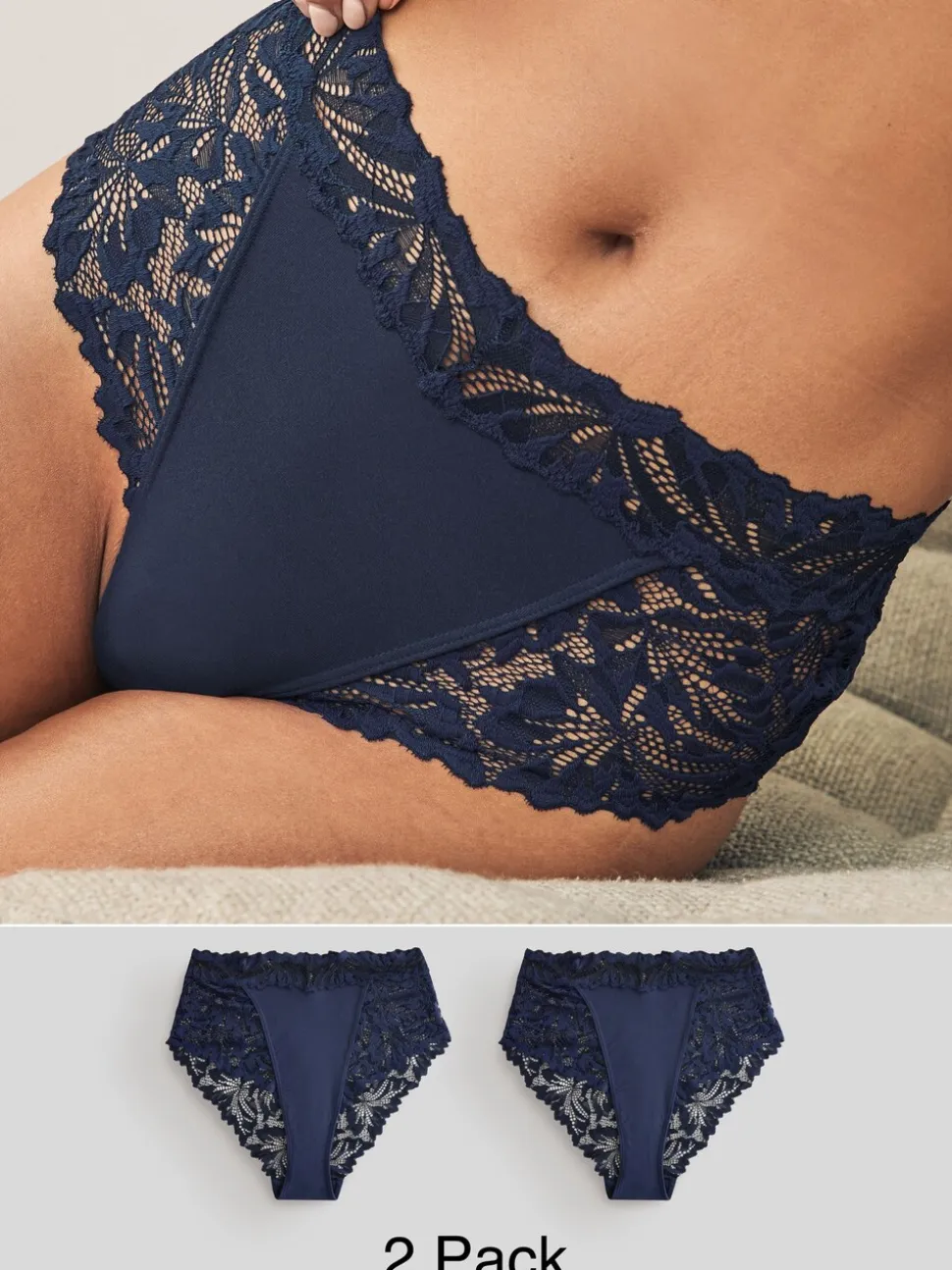 Marineblauw - Ultimate Comfort kanten slip verpakking van 2