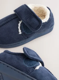 Marineblauw - Warm gevoerde pantoffels met kuipzool