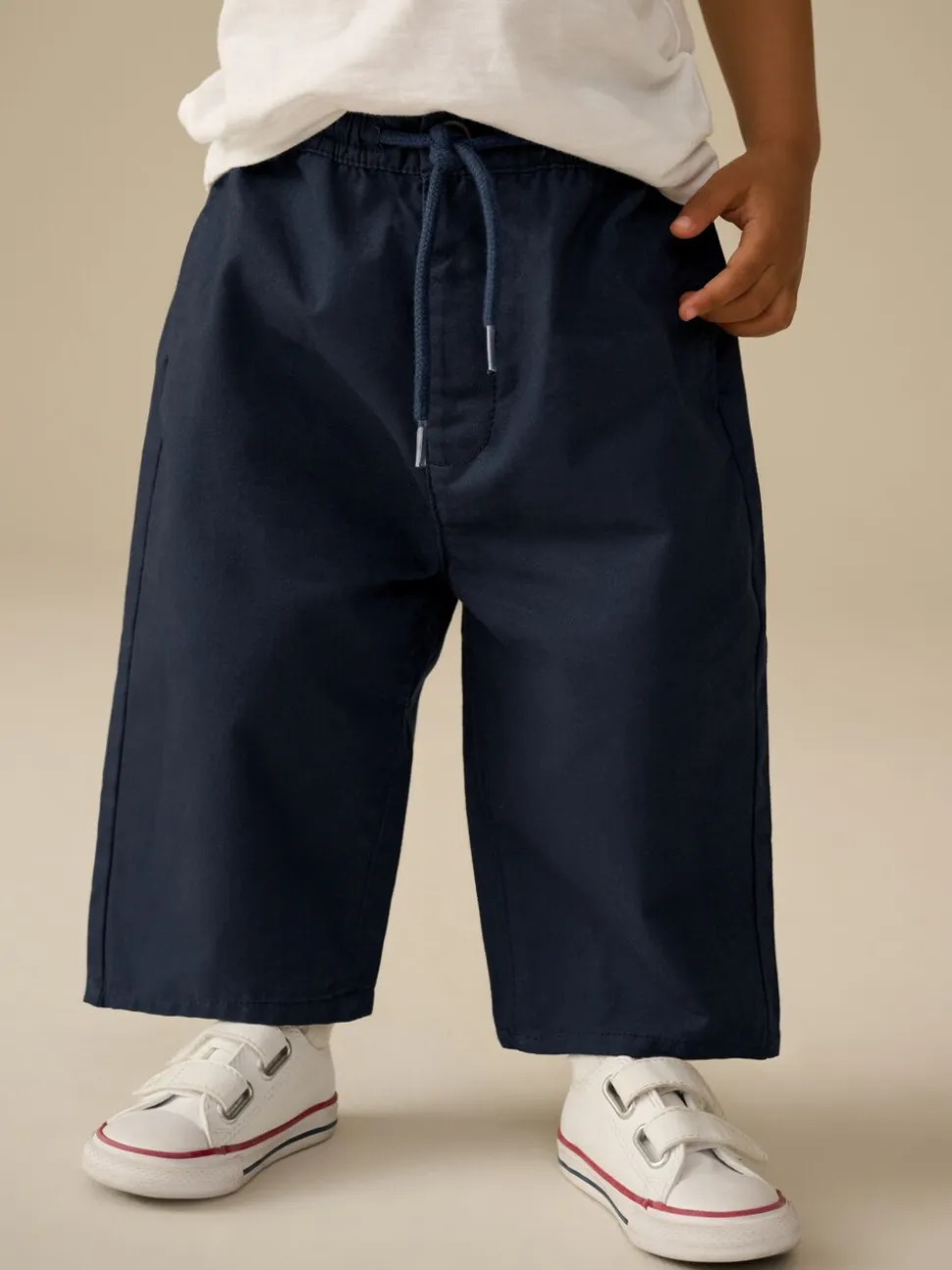 Marineblauw - Wijde pijpen 100% katoenen chino broek met elastische tailleband (3mnd-7jr)