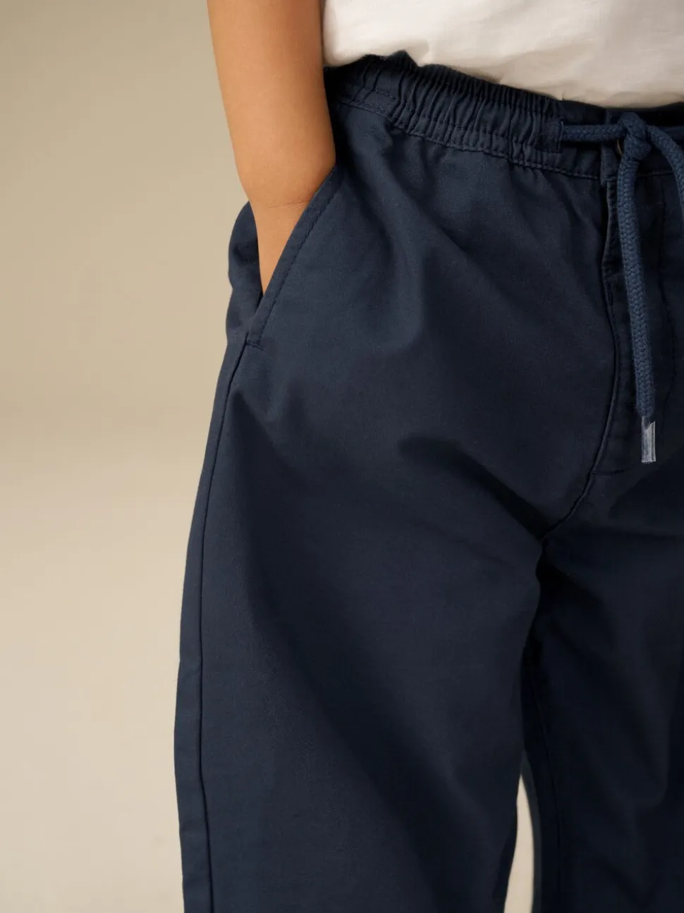 Marineblauw - Wijde pijpen 100% katoenen chino broek met elastische tailleband (3mnd-7jr)
