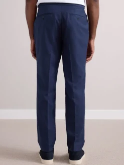 Marineblauw - Wollen Rijke Slim Textuur Broek Met Zijverstellers