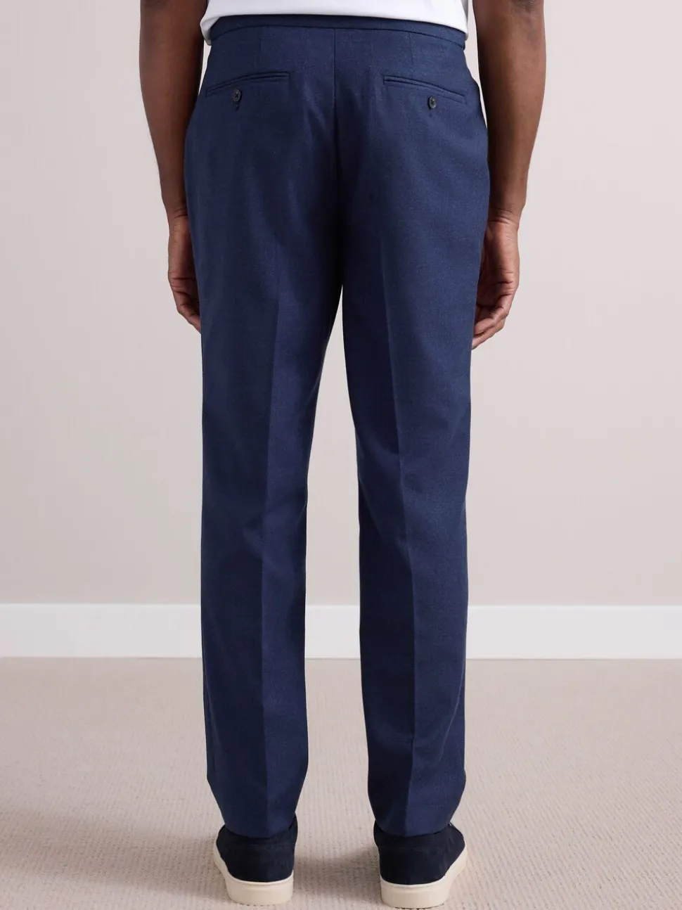 Marineblauw - Wollen Rijke Slim Textuur Broek Met Zijverstellers
