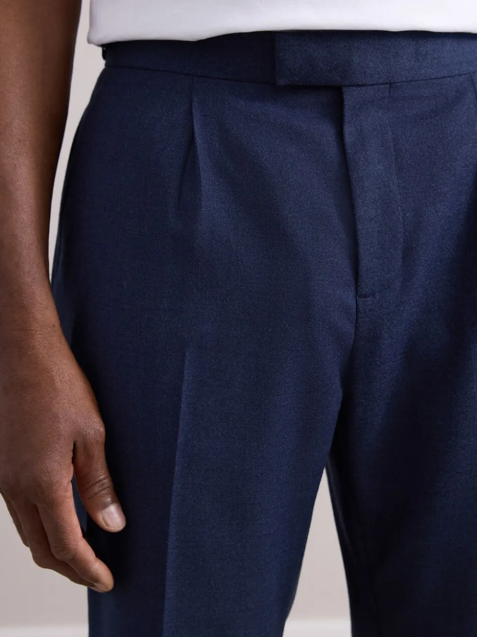Marineblauw - Wollen Rijke Slim Textuur Broek Met Zijverstellers