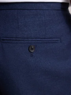 Marineblauw - Wollen Rijke Slim Textuur Broek Met Zijverstellers