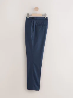 Marineblauw - Wollen Rijke Slim Textuur Broek Met Zijverstellers