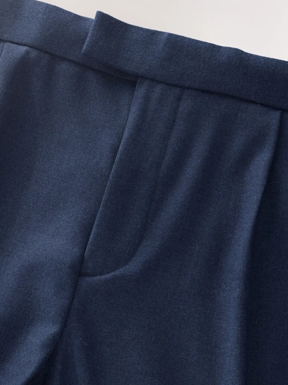Marineblauw - Wollen Rijke Slim Textuur Broek Met Zijverstellers