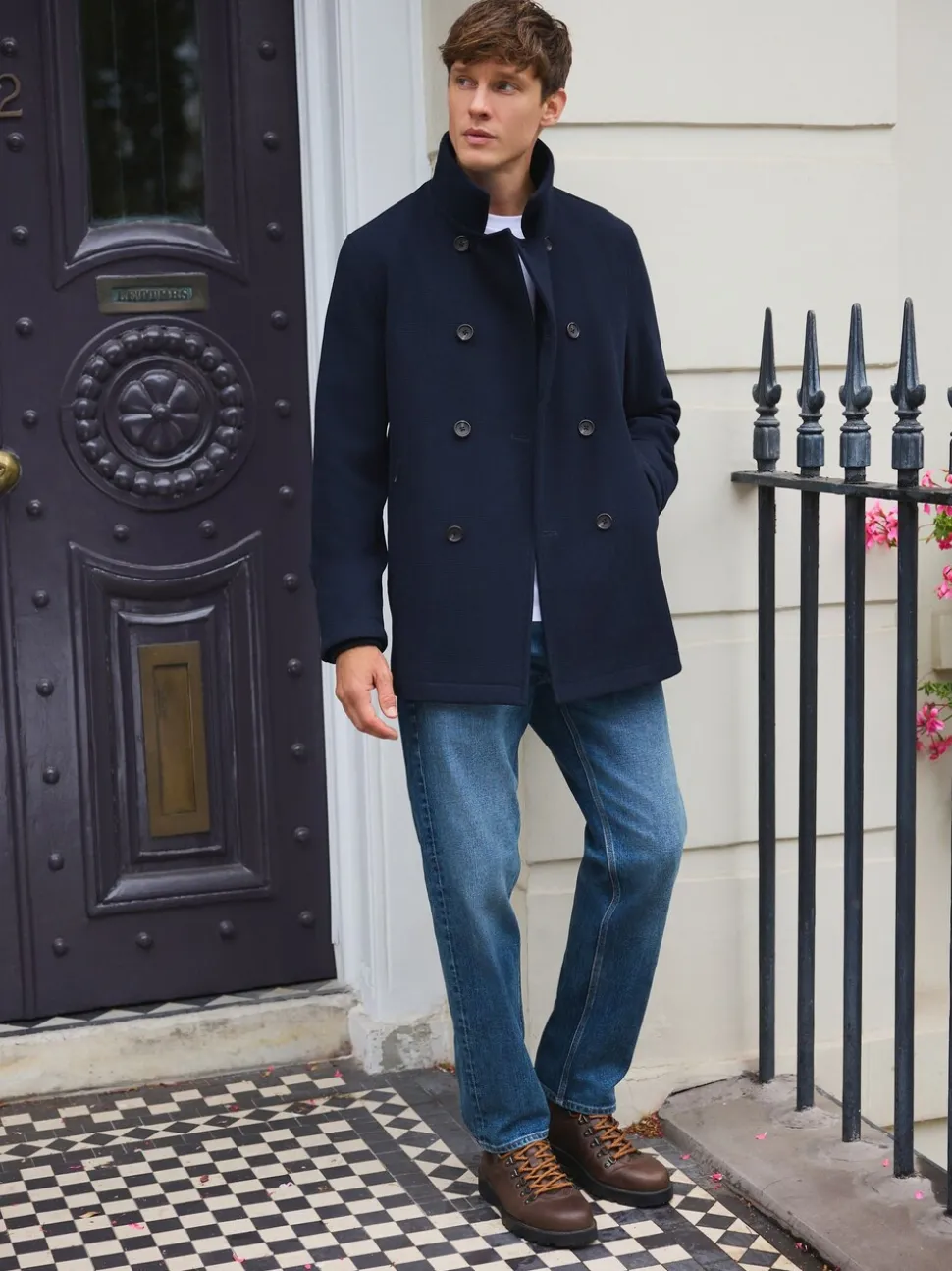 Marineblauw - Wool Rich Double Breasted Funnel Coat