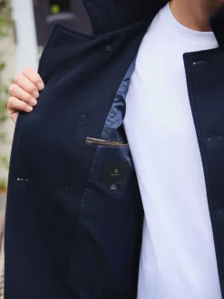 Marineblauw - Wool Rich Double Breasted Funnel Coat