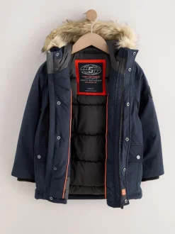 Marineblauw - Zware regenbestendige parka met imitatiebontrand (3-16jr)