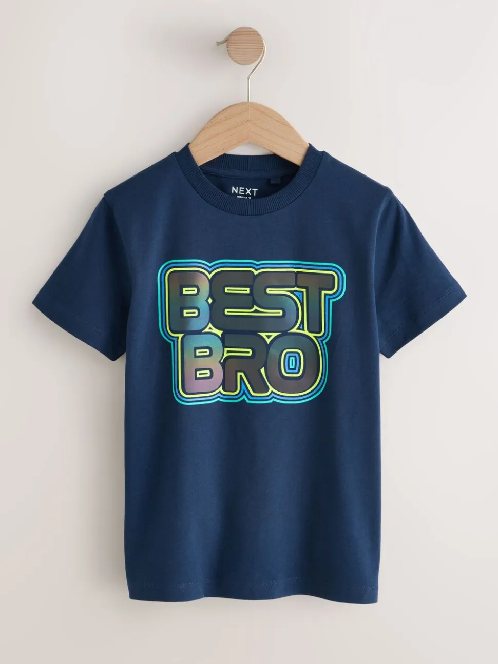 Marineblauw Best Bro - Regular fit T-shirt met korte mouwen en grafische print (3-16jaar)