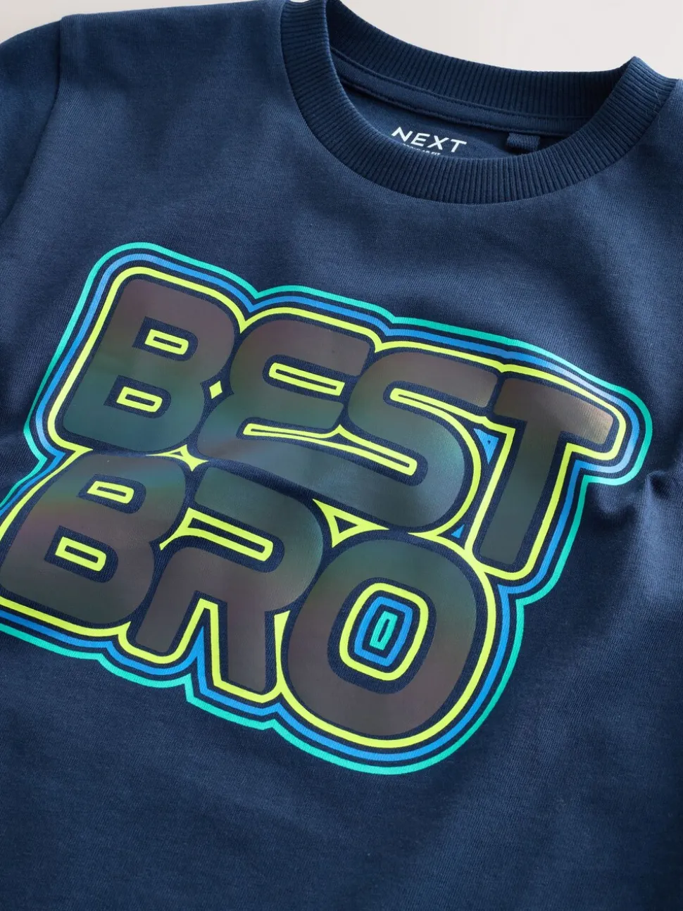Marineblauw Best Bro - Regular fit T-shirt met korte mouwen en grafische print (3-16jaar)