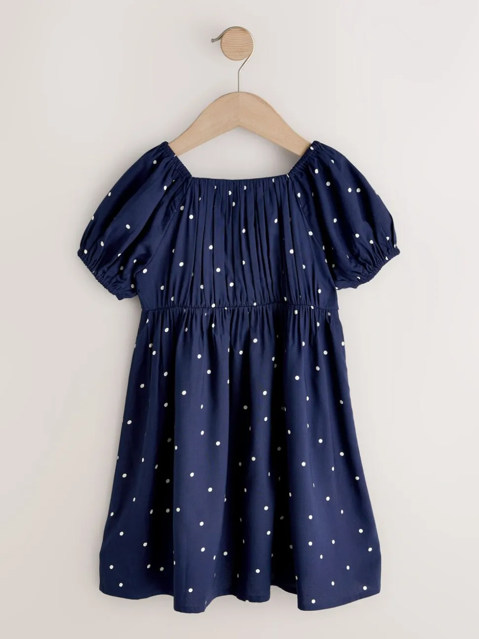 Marineblauw blauw gestippeld - Short Sleeve Dress (3-16yrs)