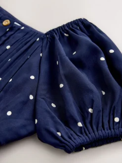 Marineblauw blauw gestippeld - Short Sleeve Dress (3-16yrs)