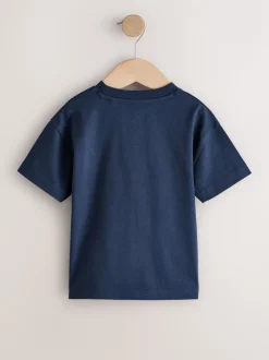 Marineblauw brandweerwagen - T-shirt met korte mouwen en applicatie (3 mnd - 7 jr)