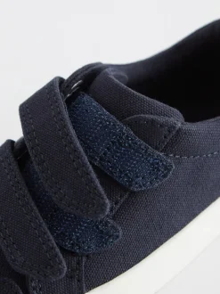 Marineblauw canvas - Sneakers met twee klittenbandjes