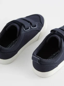 Marineblauw canvas - Sneakers met twee klittenbandjes