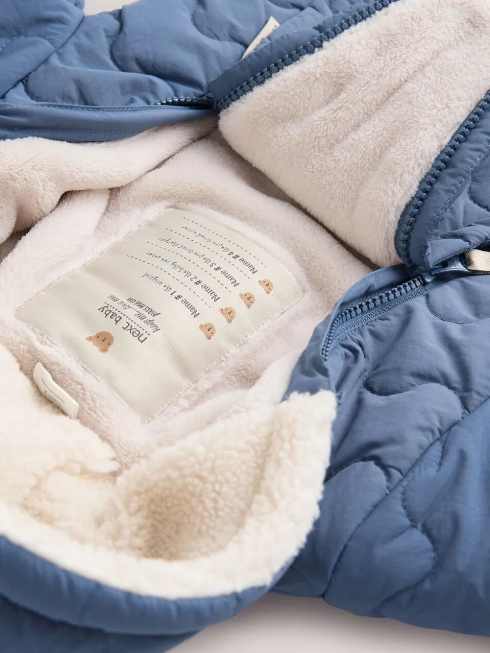 Marineblauw doorgestikt - Baby all-in-one van nylon met capuchon (0-18mnd)