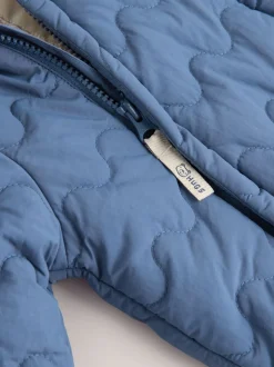 Marineblauw doorgestikt - Baby all-in-one van nylon met capuchon (0-18mnd)