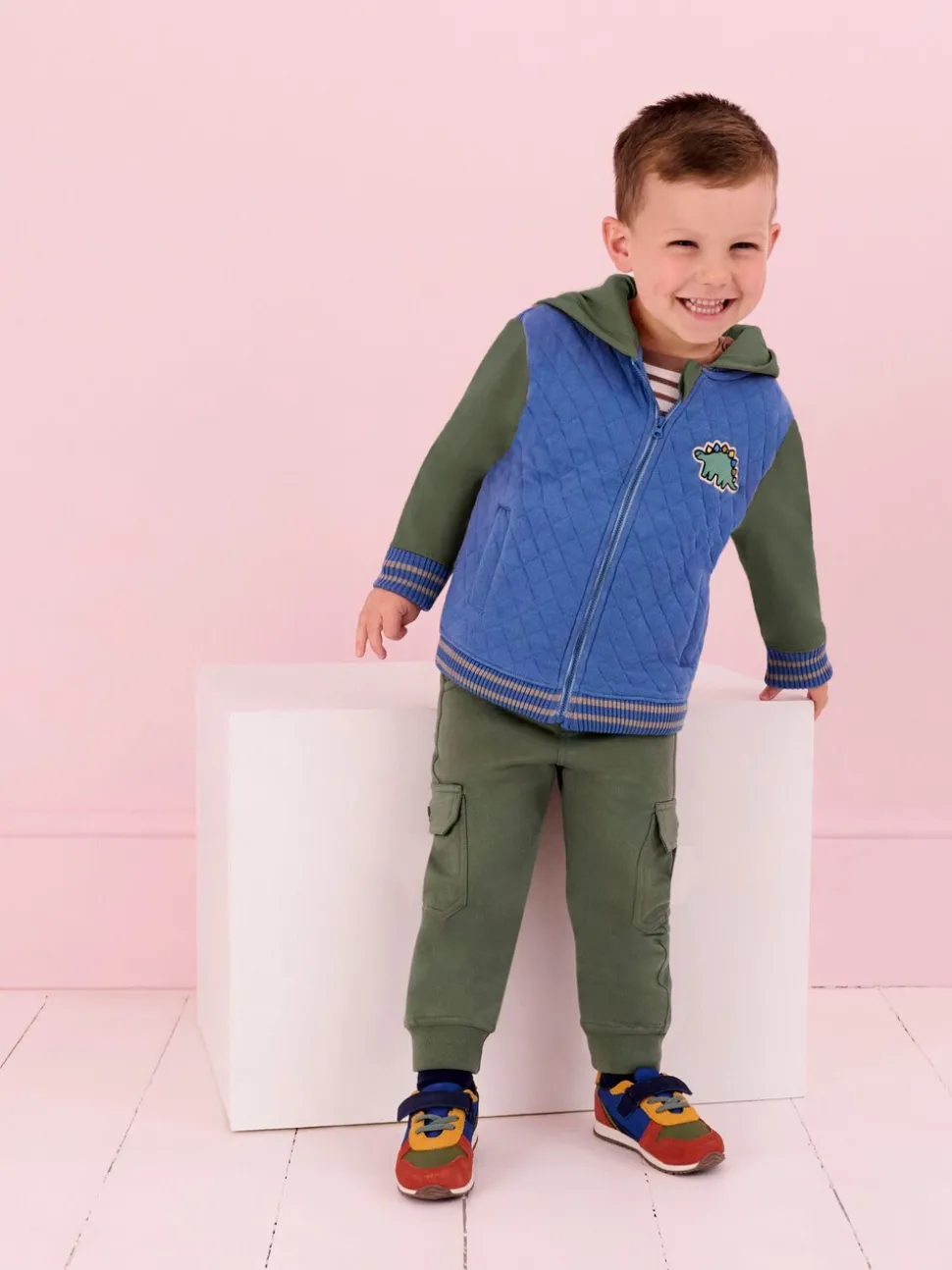 Marineblauw en kakigroen - JoJo Maman Bébé Cargo 100% Cotton Joggers 2 Pack