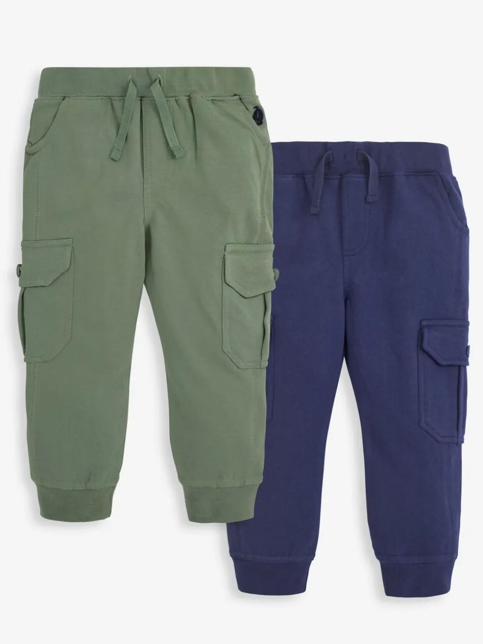 Marineblauw en kakigroen - JoJo Maman Bébé Cargo 100% Cotton Joggers 2 Pack