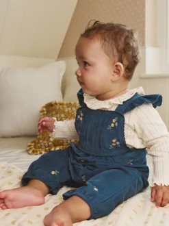 Marineblauw geborduurd - Baby Print Bodysuit met Lange mouwen en Corduroy bretelbroeken Set 2 Pieces (0mnd -2jr)