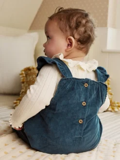 Marineblauw geborduurd - Baby Print Bodysuit met Lange mouwen en Corduroy bretelbroeken Set 2 Pieces (0mnd -2jr)