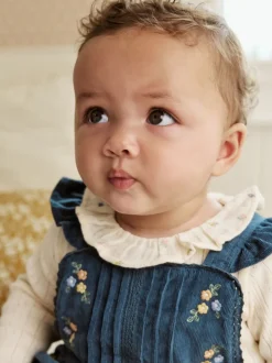Marineblauw geborduurd - Baby Print Bodysuit met Lange mouwen en Corduroy bretelbroeken Set 2 Pieces (0mnd -2jr)
