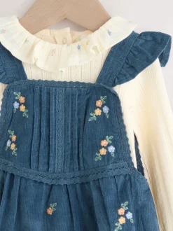 Marineblauw geborduurd - Baby Print Bodysuit met Lange mouwen en Corduroy bretelbroeken Set 2 Pieces (0mnd -2jr)