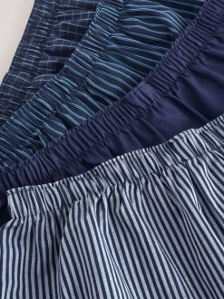 Marineblauw gemengd patroon - Verpakking van 4 - Geweven boxershorts van puur katoen