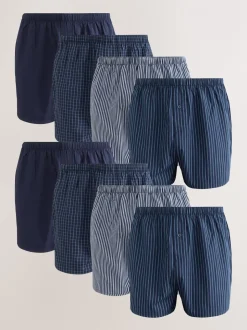 Marineblauw gemengd patroon - Verpakking van 8 - Geweven boxershorts van puur katoen
