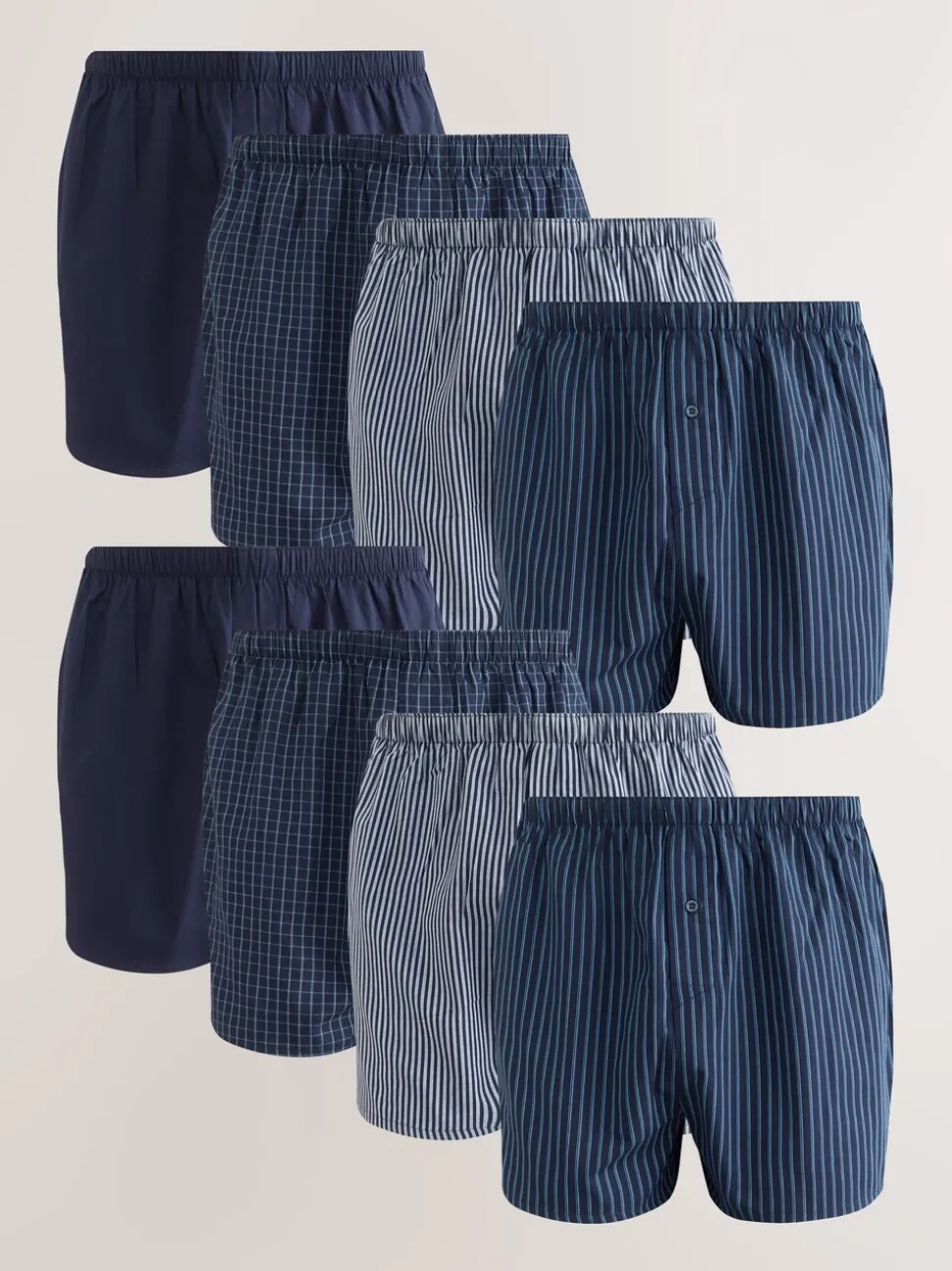 Marineblauw gemengd patroon - Verpakking van 8 - Geweven boxershorts van puur katoen